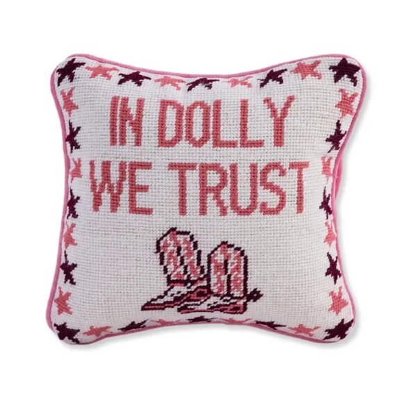 NWT Furbish "In Dolly We Trust" Needlepoint Pillow - Picture 1 of 2